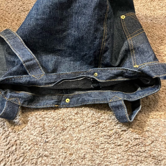 Handmade Denim Bag Dark Wash Shoulder Bag Pockets 5.5 by 15 by 13 inches - Picture 4 of 4